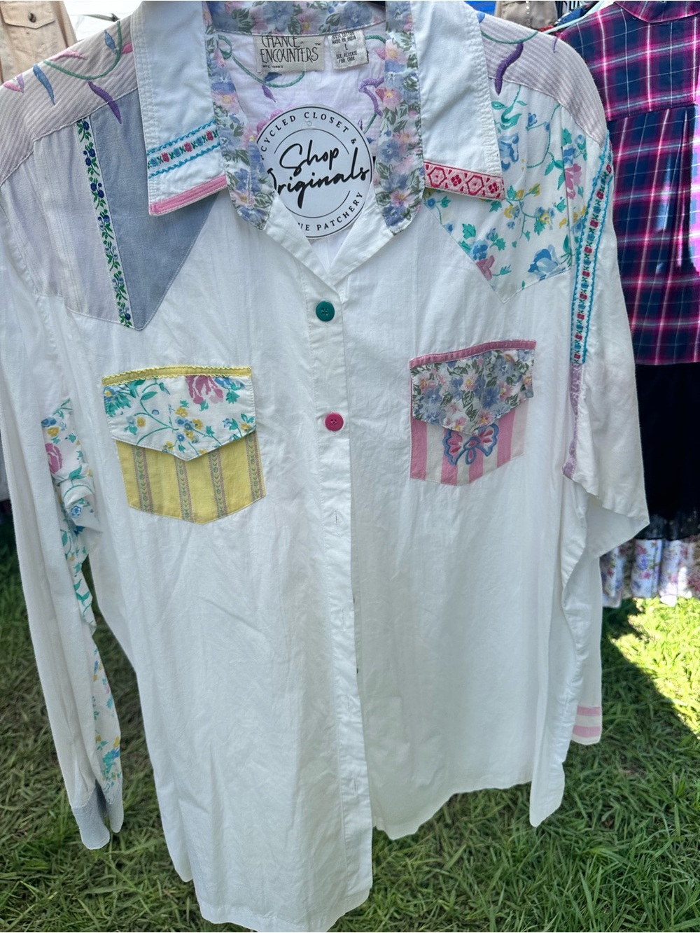 White Patchwork Floral Button-Up Shirt